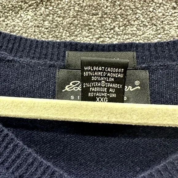 Eddie Bauer Pullover Sweater Men XXL Blue Lamb Wool Long Sleeve V‎ Neck Classic - Picture 10 of 13